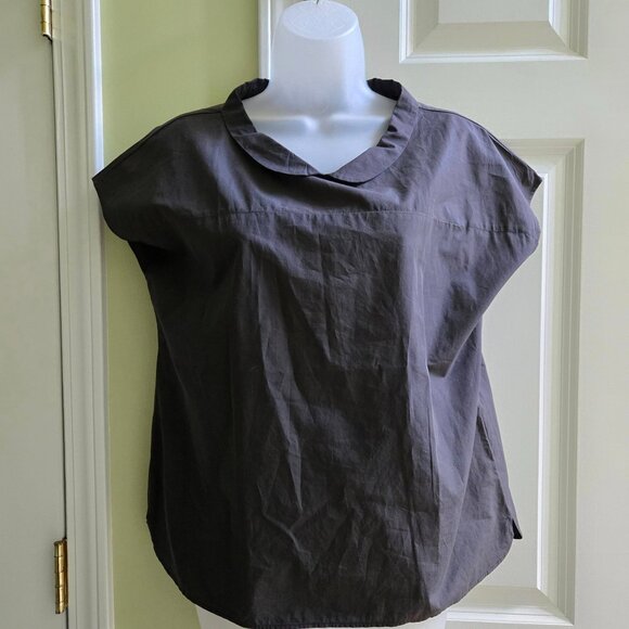 Apuntob Women's Dark Gray Peter Pan Collar Wide Blouse Top Size Small - Picture 1 of 13